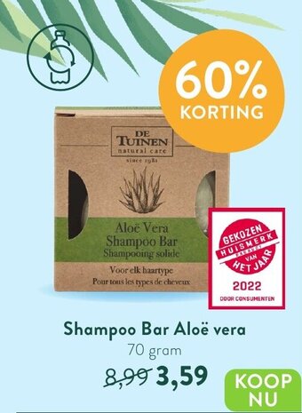 Holland & Barrett De Tuinen Shampoo Bar Aloe Vera 70 gram aanbieding