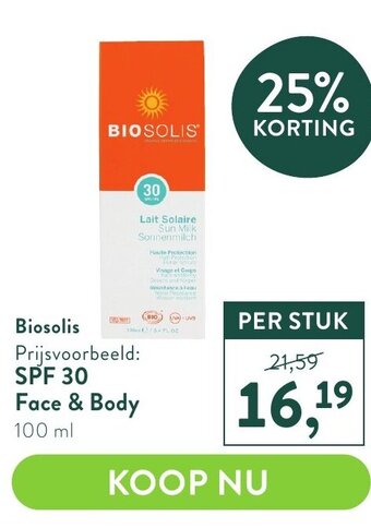 Holland & Barrett Biosolis SPF 30 Face & Body 100 ml aanbieding