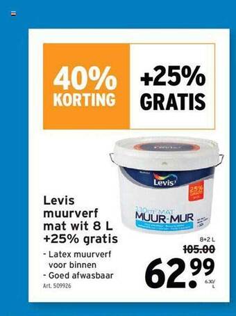 GAMMA Levis Muurverf Mat Wit 8 L + 25% Gratis aanbieding
