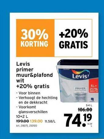 GAMMA Levis Primer Muur&plafond Wit + 20% Gratis aanbieding