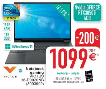 Cora Notebook gaming Victus 16-D0020NB, 3093902 aanbieding