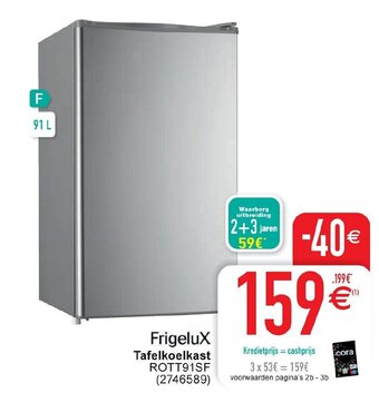 Cora FrigeluX Tafelkoelkast ROTT91SF, 2746589 aanbieding