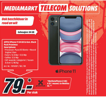 MediaMarkt Apple iPhone 11 64 GB 2e Gen. Black Pack Proximus Smartphone aanbieding