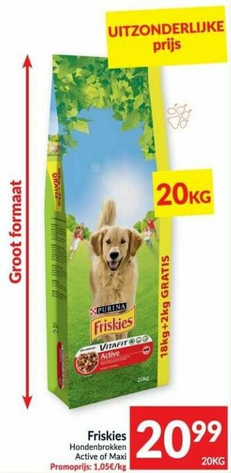 Intermarché Friskies hondenbrokken active of maxi aanbieding