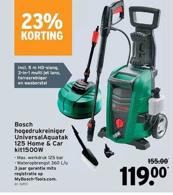 GAMMA Bosch Hogedrukreiniger Universal Aquatak 125 Home & Car Kit 1500w aanbieding