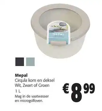 Mepal Cirqula Kom En Deksel Wit Zwart Of Groen
