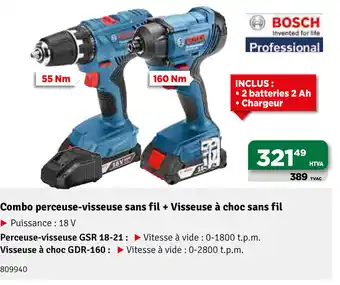 Mr Bricolage Bosch Combo Perceuse-Visseuse Sans Fil+ Visseuse A Choc Sans Dil aanbieding