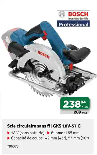 Mr Bricolage Bosch Scie Circulaire Sans Fil GKS 18V-57 G aanbieding