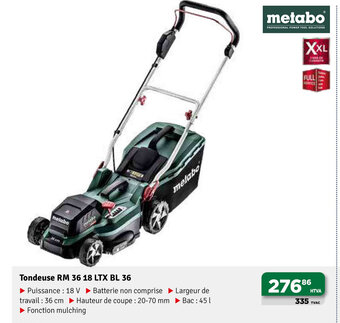 Metabo Tondeuse RM 36-18 LTX BL 36