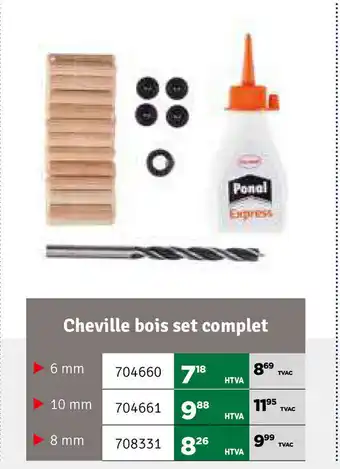 Cheville bois set complet