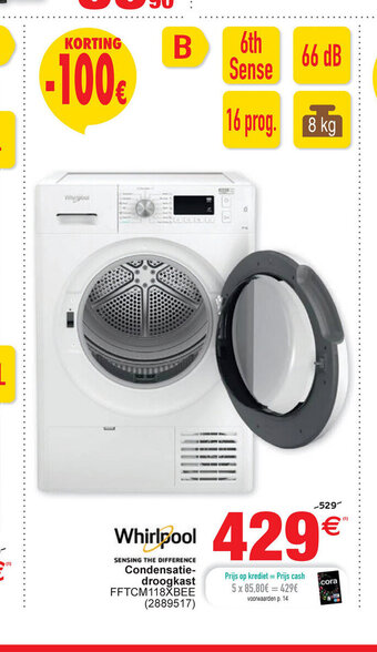 Cora Whirlpool Condensatiedroogkast FFTCM118XBEE aanbieding