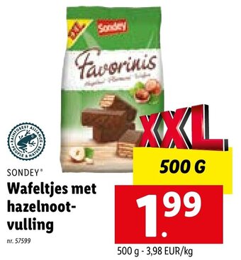 Lidl Sondey Wafeltjes met hazelnootvulling aanbieding