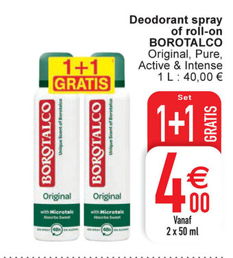 Cora Deodorant spray of roll-on borotalco 2 x 50ml aanbieding