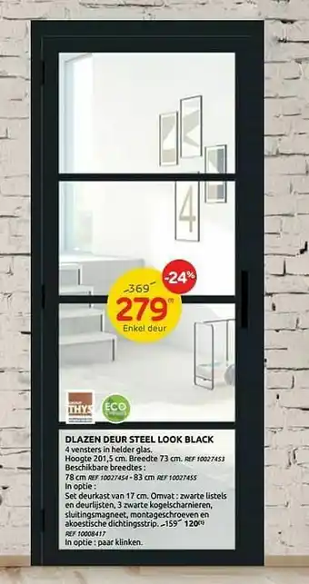 Brico Dlazen deur steel look black aanbieding