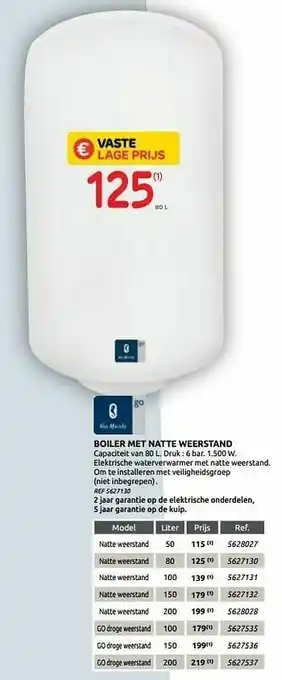 Brico Boiler met natte weerstand aanbieding