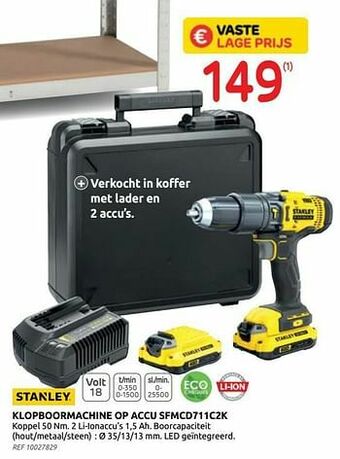 Brico Stanley klopboormachine op accu sfmcd711c2k aanbieding
