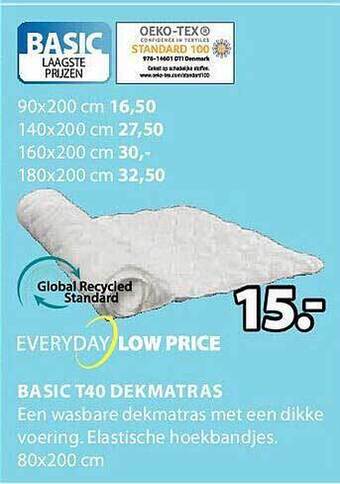 Jysk Basic T40 Dekmatras aanbieding