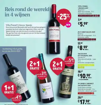 Delhaize Vina Pomal Crianza 2017, Zuccardi Valles 2019, Sauvignon De Touraine 2019, 19 Crimes Cabernet Sauvignon aanbieding