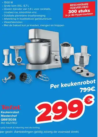 Carrefour Tefal Keukenrobot Masterchef 1500 W QBB13D38, 6,7 L Ref. 6627902 aanbieding