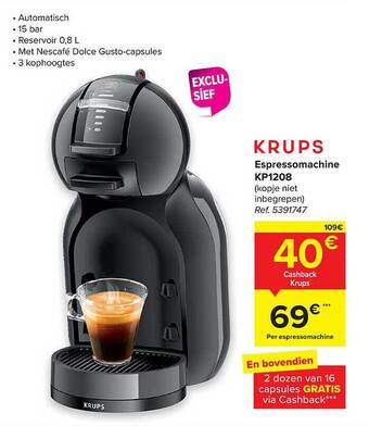 Carrefour Krups Espressomachine Kp1208 aanbieding