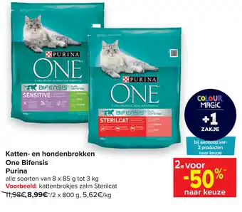 Carrefour Katten- en hondenbrokken one bifensis purina aanbieding