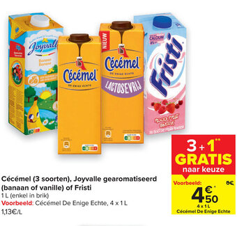 Carrefour Cecemel 3 soorten, joyvalle gearomatiseerd banaan of vanille of fristi aanbieding