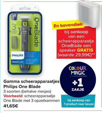 Carrefour Gamma scheerapparaatjes philips one blade aanbieding
