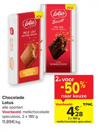Carrefour Chocolade lotus 2 x180g aanbieding