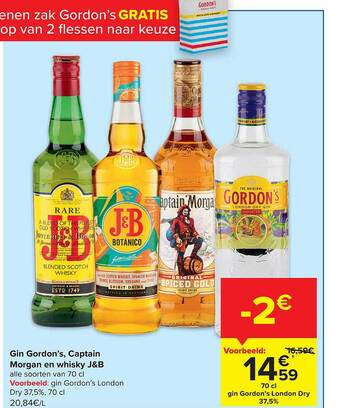 Carrefour Gin Gordon's, Captain Morgan En Whisky J&b aanbieding