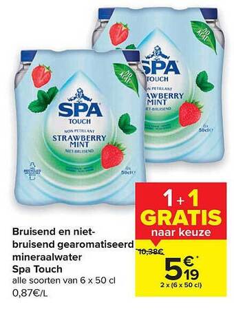 Carrefour Bruisend En Niet-bruisend Gearomatiseerd Mineraalwater Spa Touch aanbieding