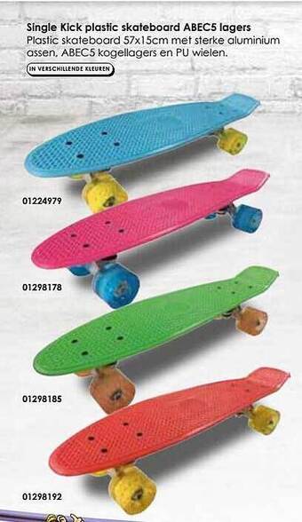 ToyChamp Single Kick Plastic Skateboard Abec5 Lagers aanbieding