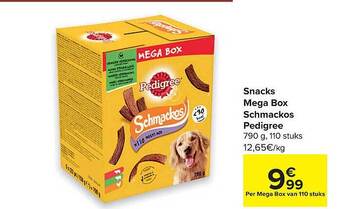 Carrefour Snacks Mega Box Schmackos Pedigree aanbieding