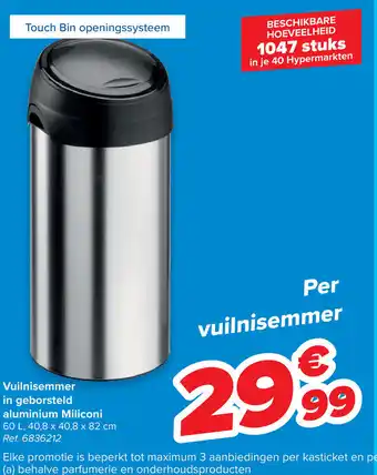Carrefour Vuilnisemmer in geborstel aluminium miliconi aanbieding