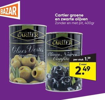 Big Bazar Cartier groene en zwarte olijven aanbieding