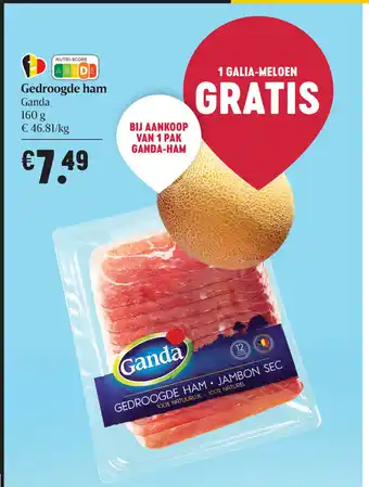 Delhaize Gedroogde ham 160g aanbieding