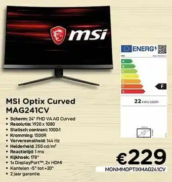 CompuDeals Msi optix curved mag241cv aanbieding