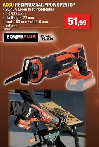Hubo Powerplus accu reciprozaag powdp2510 aanbieding