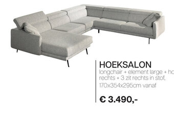 Hoeksalon Longchair + Element Large + Hoek Rechts + 3 Zit Rechts in Stof 170x354x295cm