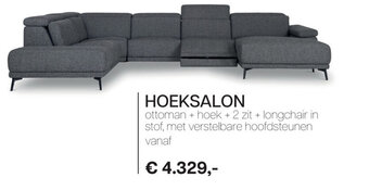 Hoeksalon Ottoman + Hoek + 2 Zit + Longchair in Stof, Met Verstelbare Hoofdsteunen