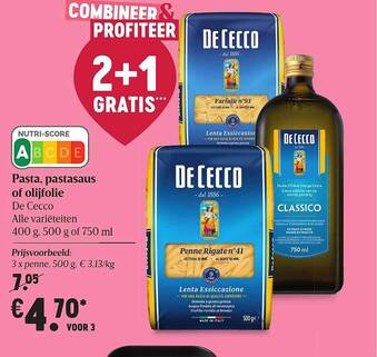 Delhaize Pasta, Pastasaus Of Olijfolie De Cecco aanbieding