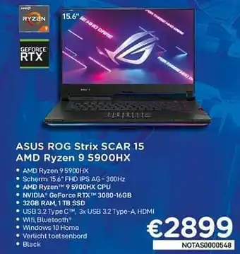 CompuDeals Asus rog strix scar 15 amd ryzen 9 5900hx aanbieding