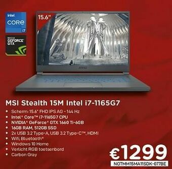 Msi stealth 15m intel i7-1165g7