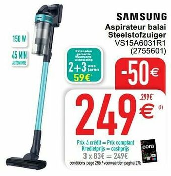 Cora Samsung aspirateur balai steelstofzuiger vs15a6031r1 aanbieding
