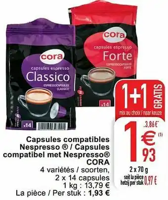 Cora Capsules compatibles nespresso - capsules compatibel met nespresso cora aanbieding