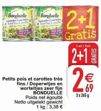 Cora Petits pois et carottes très fins - doperwtjes en worteltjes zeer fijn bonduelle aanbieding