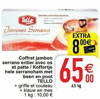 Coffret jambon serrano entier avec os et patte - koffertje hele serranoham met been en poot tello