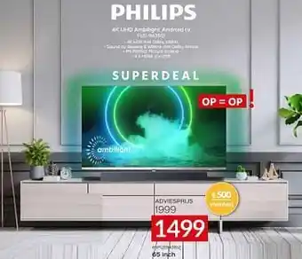 Selexion Philips 4k uhd ambilight android tv 65pus943512 45 inch aanbieding