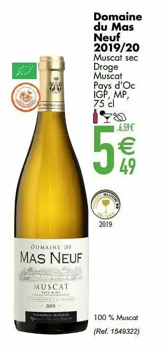 Cora Domaine du mas neuf 2019-20 muscat sec droge muscat pays d`oc igp, mp aanbieding