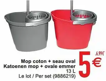 Cora Mop coton + seau oval katoenen mop + ovale emmer aanbieding
