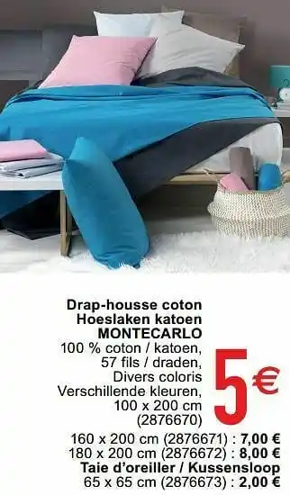 Drap-housse coton hoeslaken katoen montecarlo